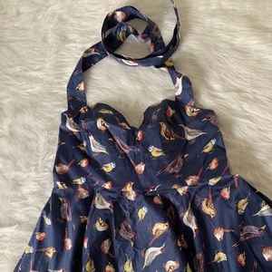 Navy blue halter dress with birds. 🕊